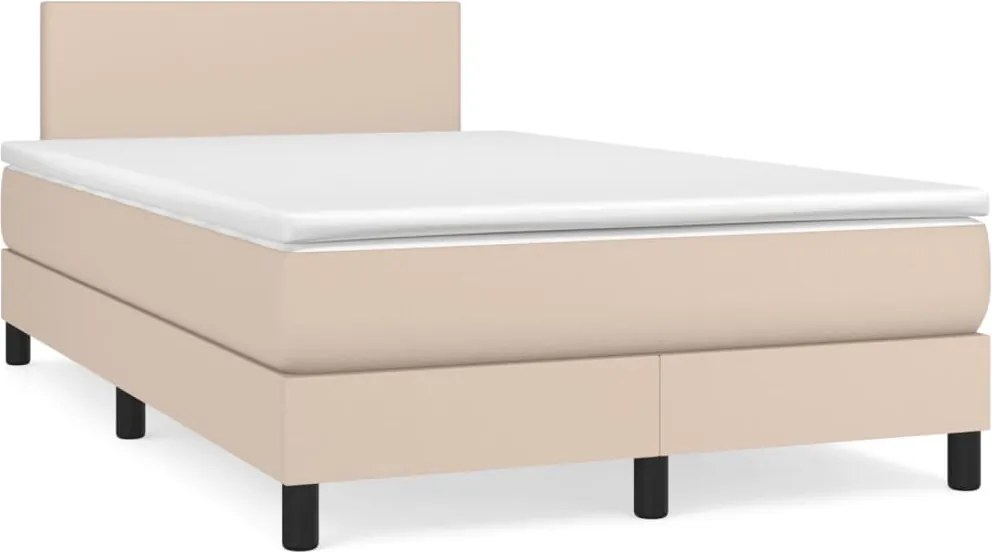 vidaXL Pat box spring cu saltea, cappuccino, 120x200cm piele ecologică