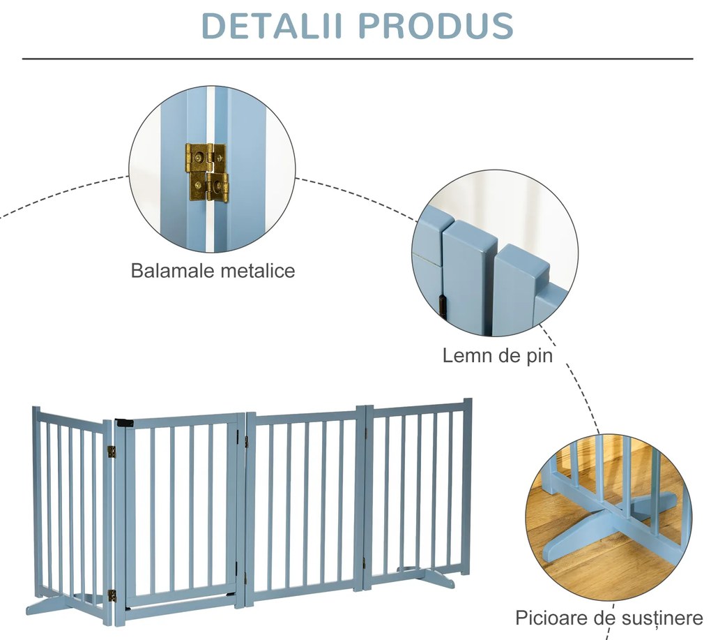 PawHut Poartă de Siguranță Pliabilă pentru Câini Talie Mică/Medie 237.5x36x80 cm Gri | Aosom Romania