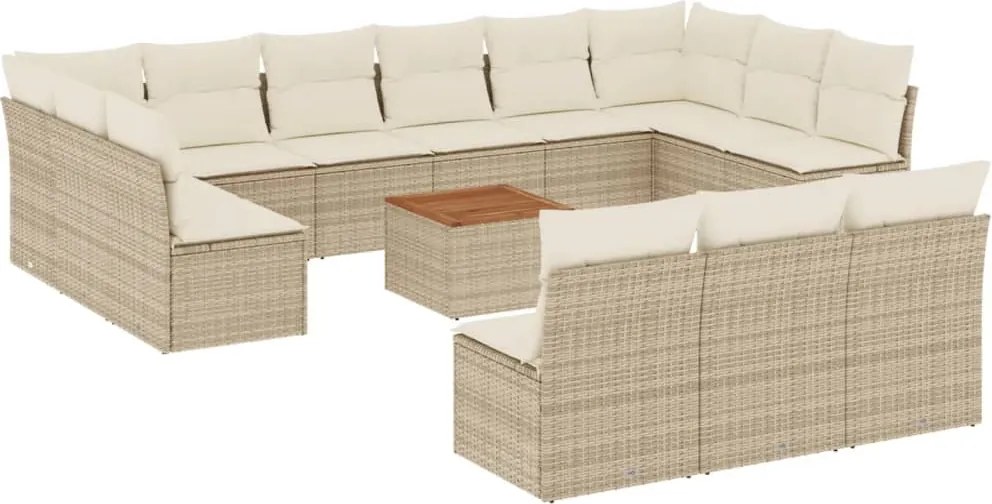 vidaXL Set canapele de grădină, 14 piese, cu perne, bej, poliratan