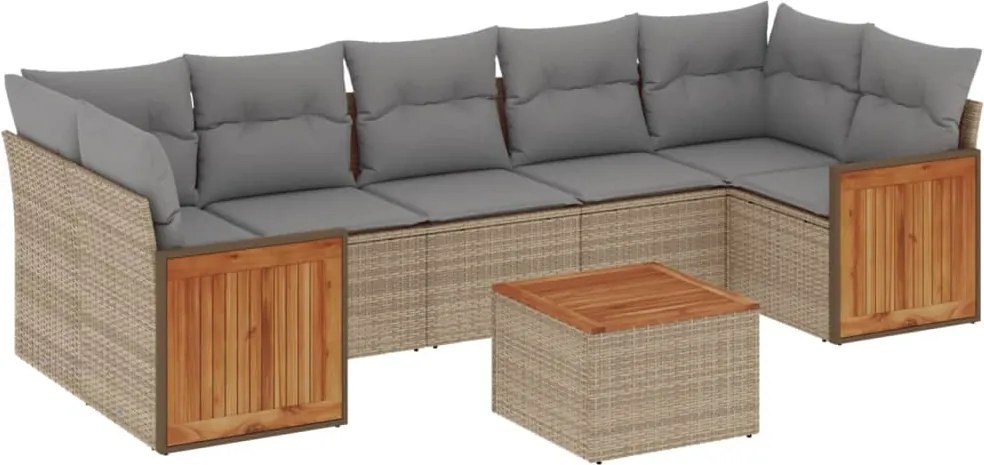 vidaXL Set canapele de grădină, 8 piese, cu perne, bej, poliratan