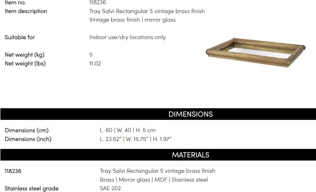 Tava, Obiect decorativ design LUX Salvi Rectangular S