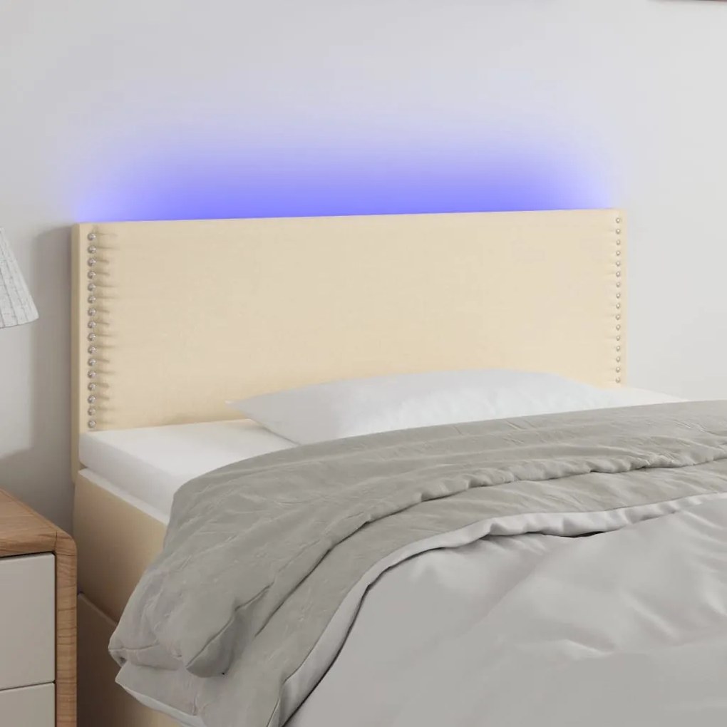vidaXL Tăblie de pat cu LED, crem, 100x5x78/88 cm, textil