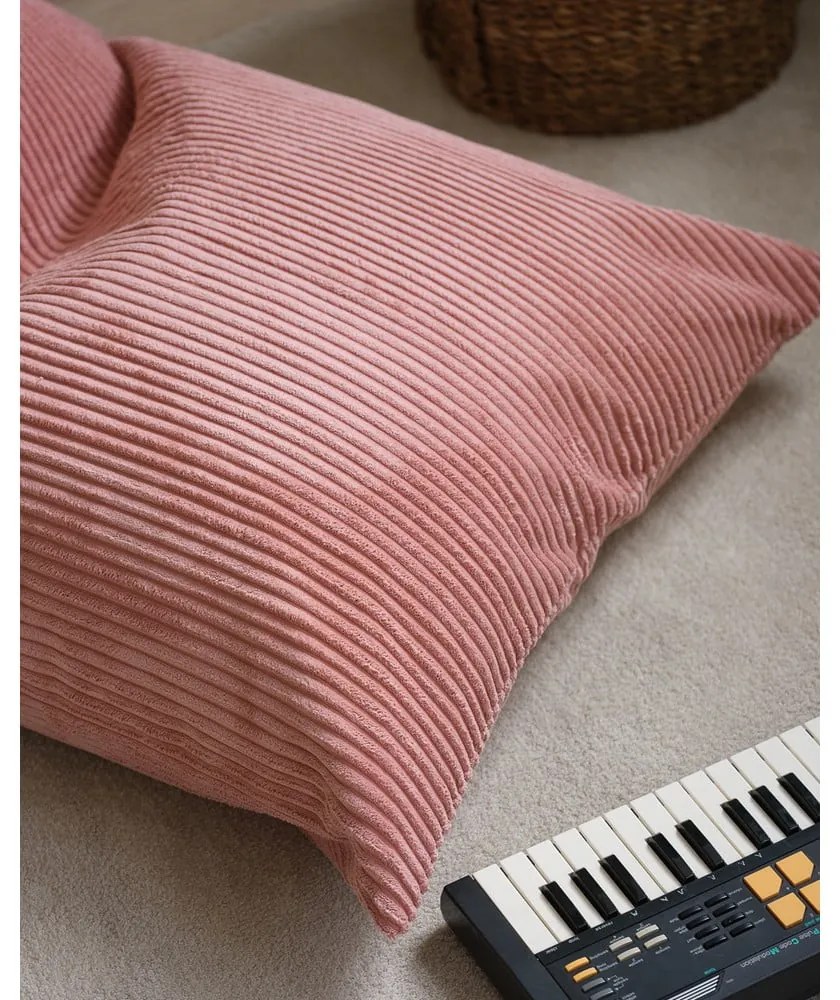 Fotoliu puf pentru copii roz cu tapițerie din catifea reiată Big Lounger – Wigiwama