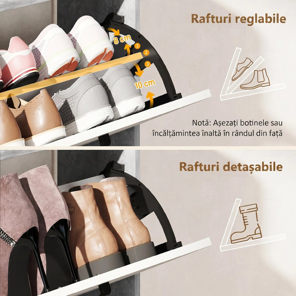 HOMCOM Dulap pentru pantofi slim cu 2 sertare rabatabile, Capacitate 15 perechi de pantofi, 83x24x90.5 cm, Gri | Aosom Romania