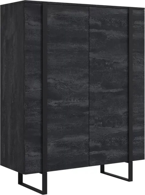 Comodă înaltă Verica 120 cm cu două uși - beton negru / picioare negre