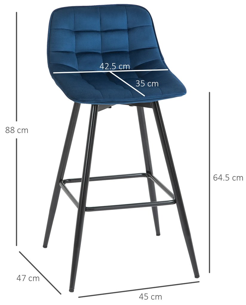 HOMCOM set 2 scaune bar, stil nordic, 45x47x88cm catifea | Aosom Romania