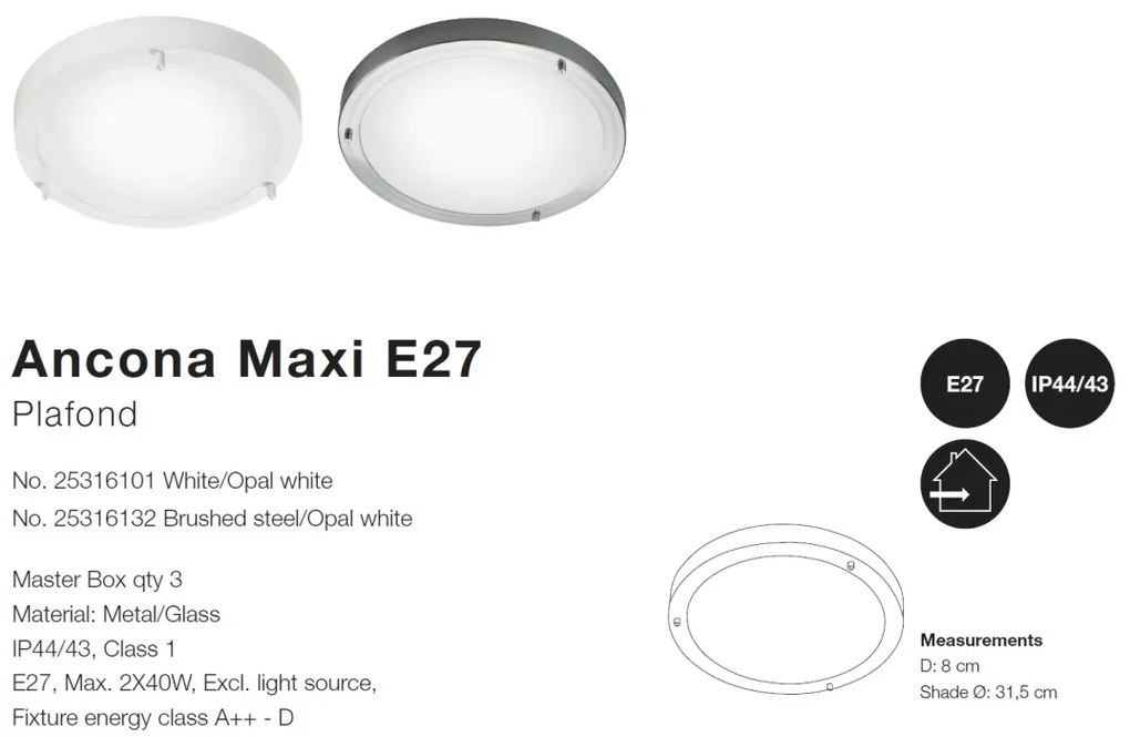 Plafoniera pentru baie Ancona Maxi alba 25316101 NL