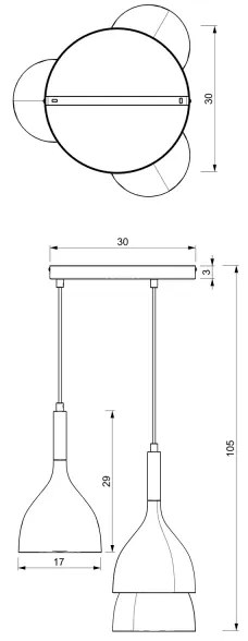 Lustră pe cablu NOAK 3xE27/60W/230V neagră/aurie