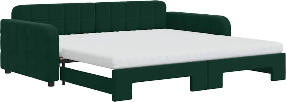 vidaXL Pat de zi cu extensie și saltele verde închis 100x200cm catifea
