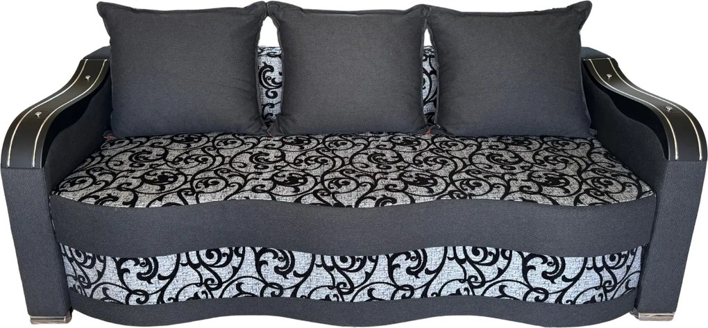 Canapea DIANA extensibila, 3 locuri, cu lada de depozitare, stofa gri cu negru , 220x100x80 Negru + Gri
