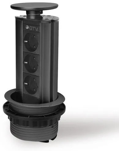 Priza incastrabila rotunda , 3 prize schuko, cablu 1.5 m, neagra, GTV