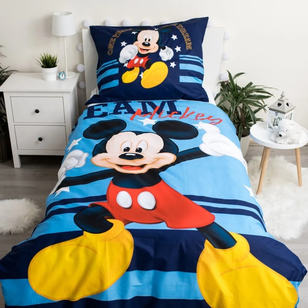 Lenjerie de pat bumbac copii MICKEY MOUSE TEAM albastru Dimensiune lenjerie de pat: 70 x 90 cm | 140 x 200 cm