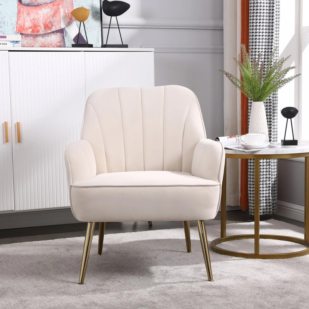 Fotoliu de salon modern din catifea, Design ergonomic, Bej
