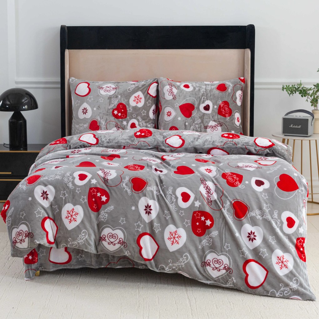 Lenjerie cocolino CHRISTMAS HEART gri Dimensiune lenjerie de pat: 2 buc 70 x 90 cm | 200 x 220 cm
