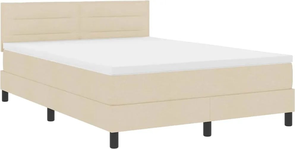 vidaXL Pat cu arcuri cu saltea cu led Crem 140 x 190 cm țesătură