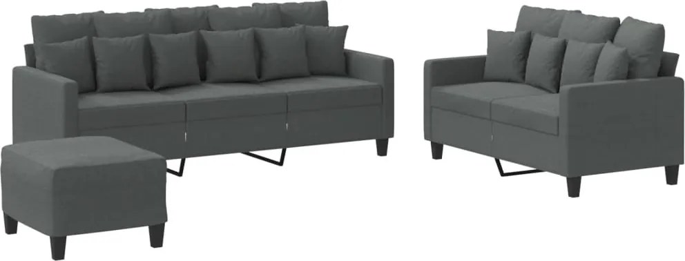 vidaXL Set de canapele cu perne, 3 piese, gri închis, textil