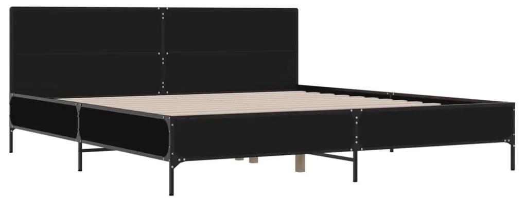 3280017 vidaXL Cadru de pat, negru, 200x200 cm, lemn prelucrat și metal