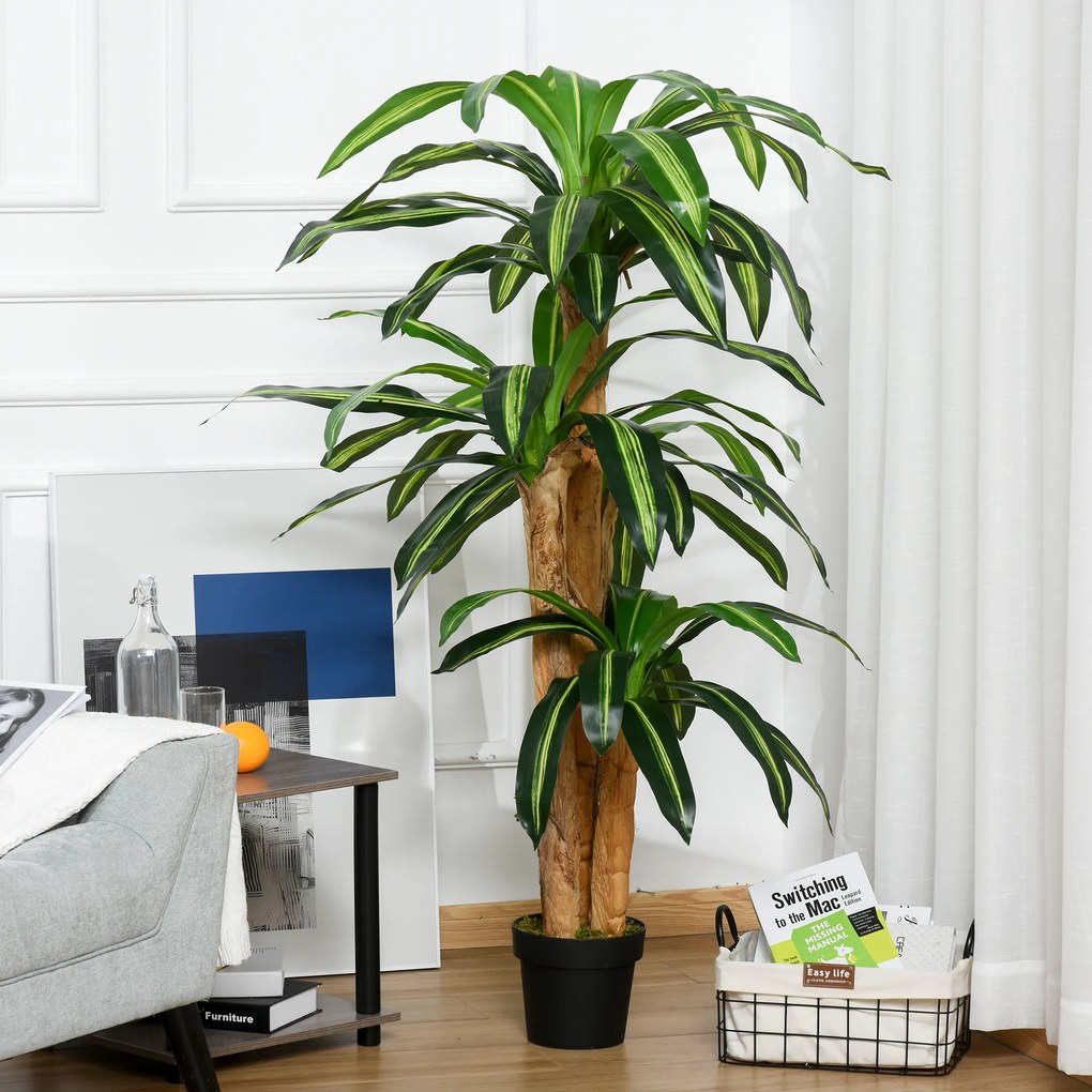 Outsunny Dracaena Artificială cu 66 de Frunze Mușchi Plantă Artificială pentru Decorațiuni Grădină Balcon Birou Living Ø20x160 cm Verde | Aosom Romania