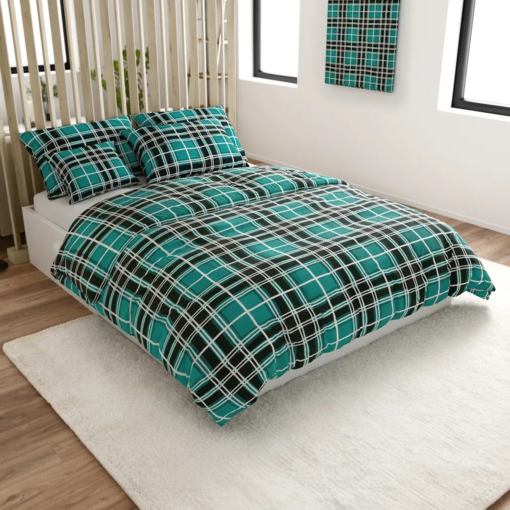 Lenjerie de pat flanelata KOSTKA verde Dimensiune lenjerie de pat: 2 buc 70 x 90 cm | 200 x 220 cm