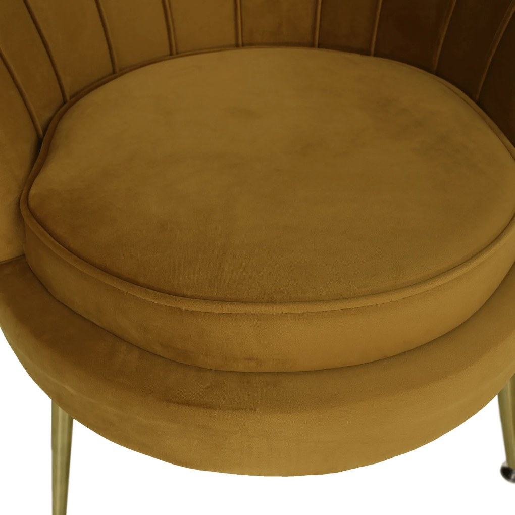 Fotoliu în stil Art-deco, catifea Velvet muştar/crom auriu, NOBLIN NEW