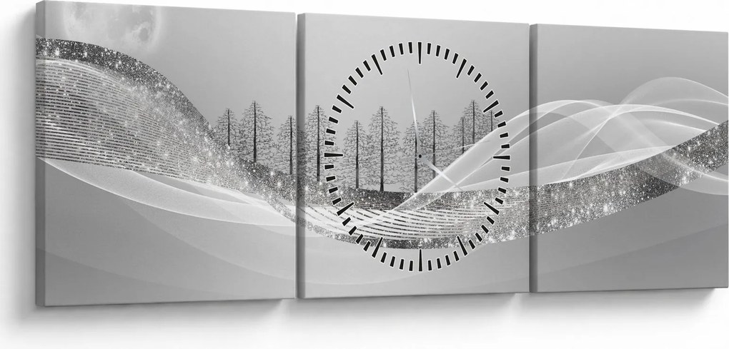 Tablou - Peisaj argintiu (cu ceas) (90x30 cm)