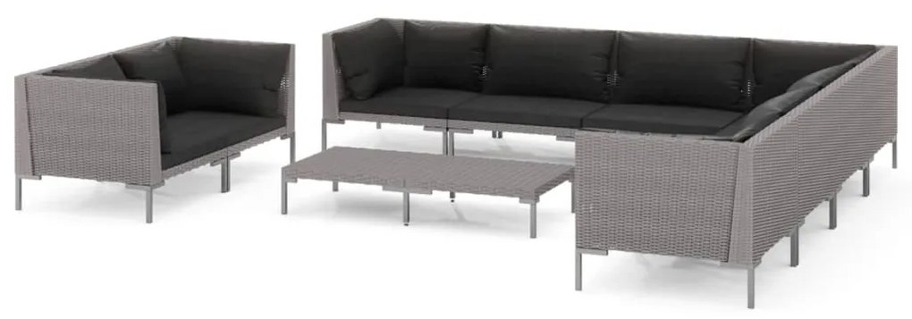 3099897 vidaXL Set mobilier de grădină cu perne,10 piese,gri închis, poliratan