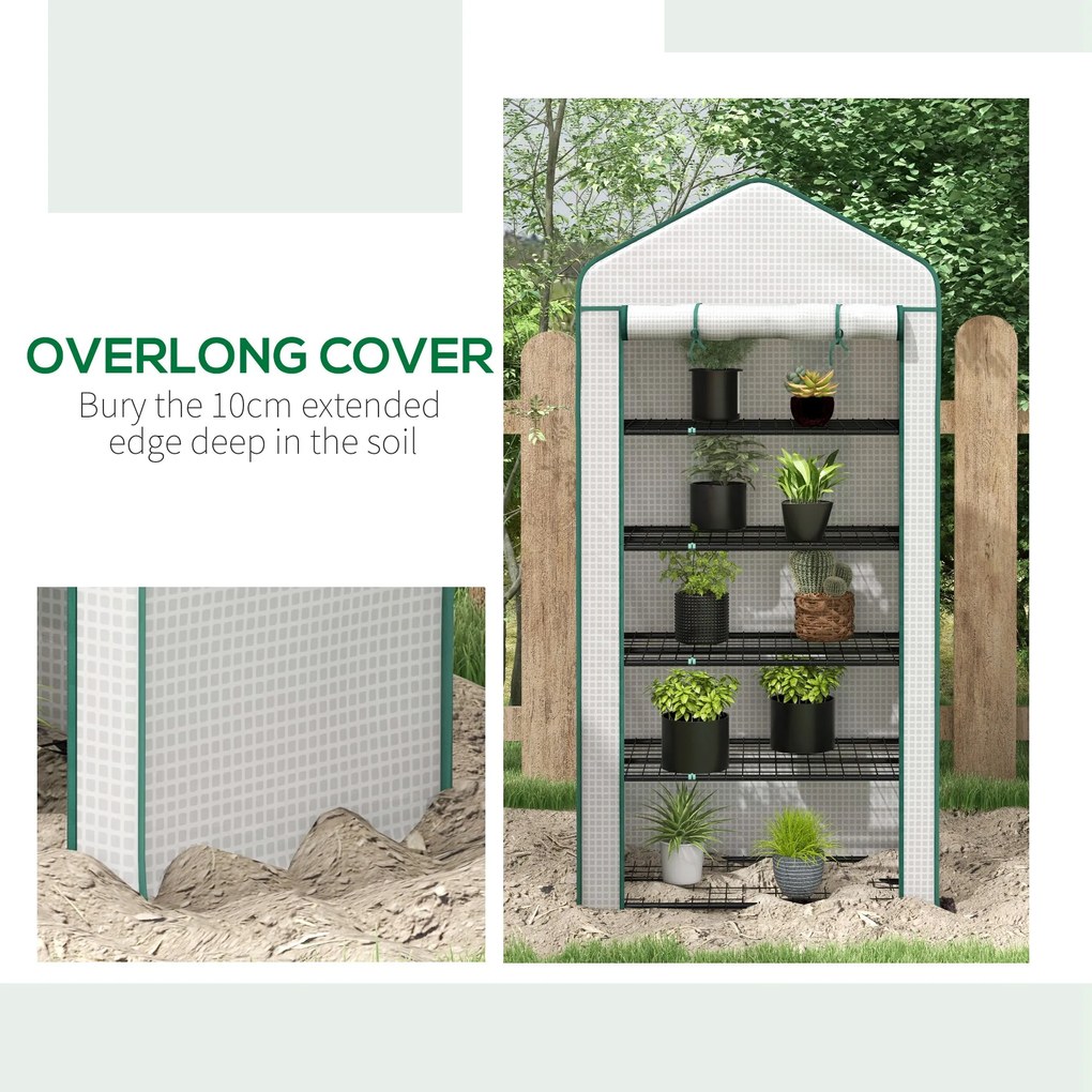 Outsunny Seră de grădină Seră 5 nivele cu o ușă rulantă, Foliu din PE Rezistent întărit dim. 90L x 49l x 193H cm | Aosom Romania