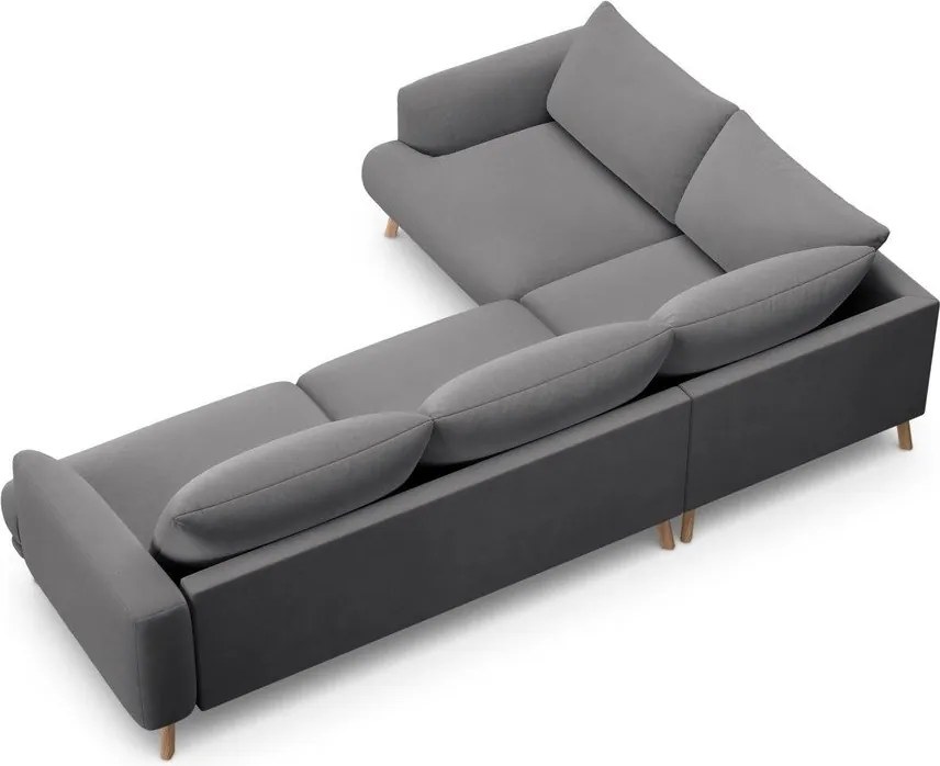 Colțar gri cu tapițerie din catifea (cu colț pe partea stângă/în formă de ”L”) Naomi – Micadoni