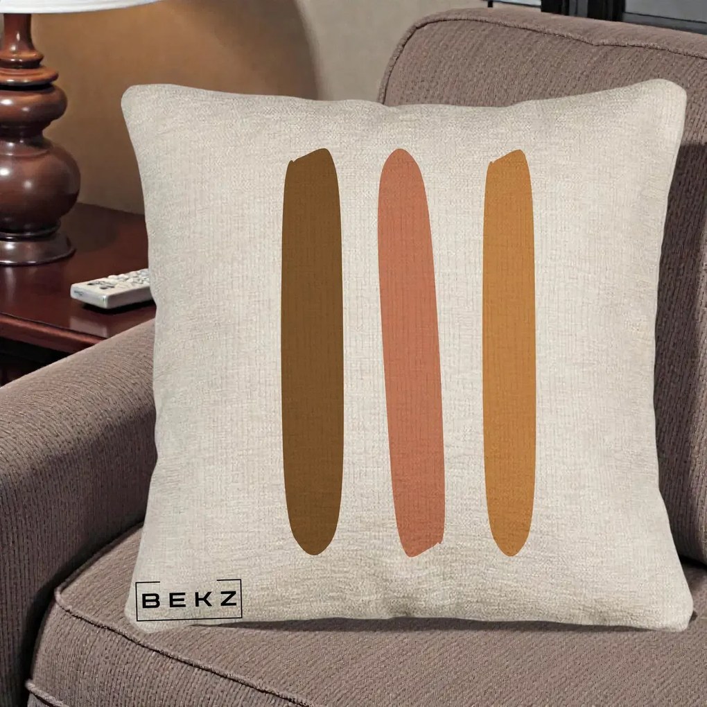 Perna Decorativa Abstract Linii Terracotta, 40x40 cm, Bej Canapea, Husa Detasabila, Perna Inclusa, BEKZ®