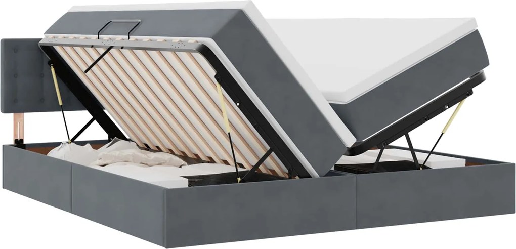 vidaXL Pat cu storage cu saltea cu headboard Gri închis 100 x 200 cm