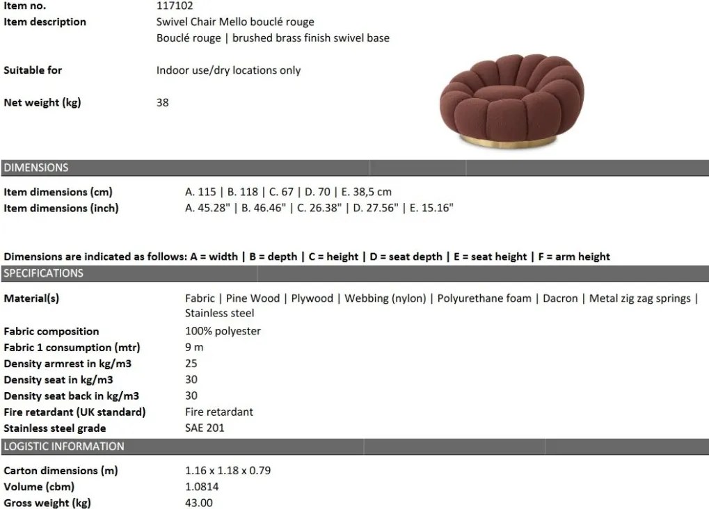 Fotoliu pivotant design elegant Mello, Boucle rouge