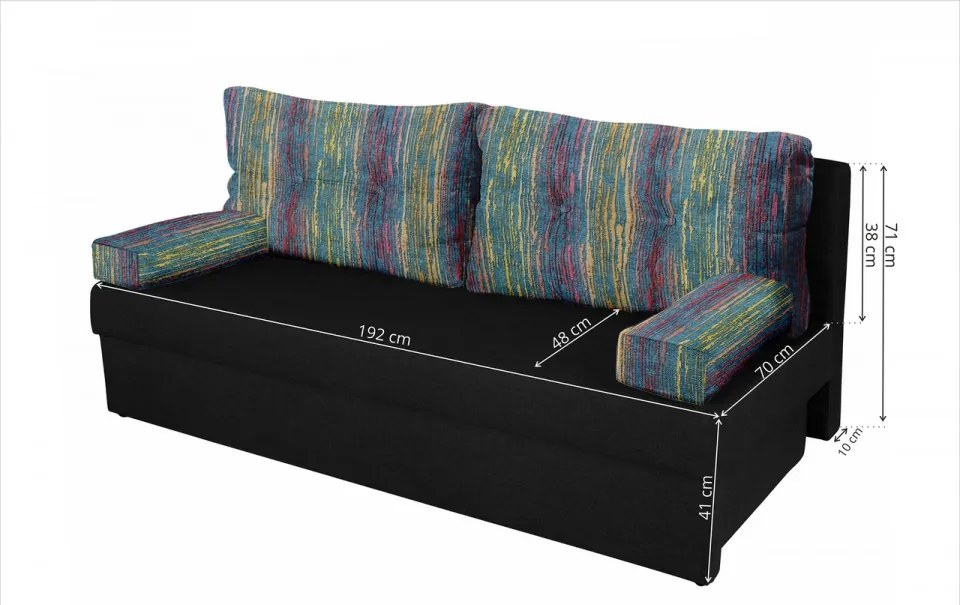 Canapea extensibila Alfi Anthracite 192x80x77 cm cu lada de depozitare, Stripes