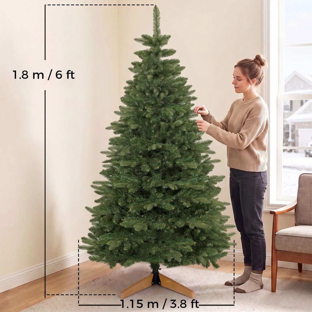 HOMCOM Brad artificial de Crăciun tip brad nobil, 961 ramuri, 180 cm, verde | Aosom Romania