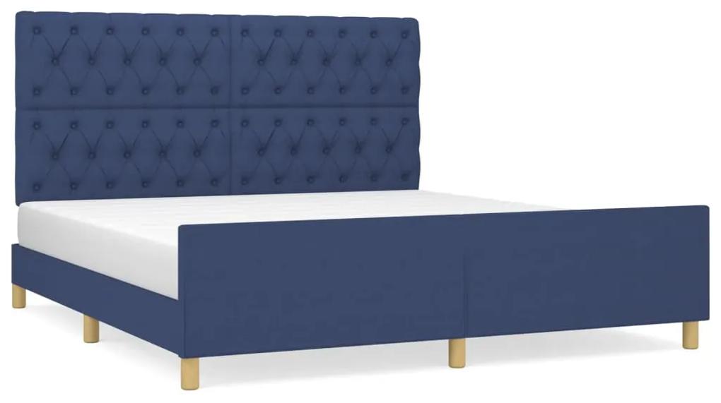 Cadru de pat cu tablie, albastru, 160x200 cm, textil Albastru, 160 x 200 cm, Design cu nasturi