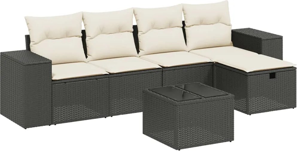vidaXL Set mobilier de grădină cu perne, 6 piese, negru, poliratan