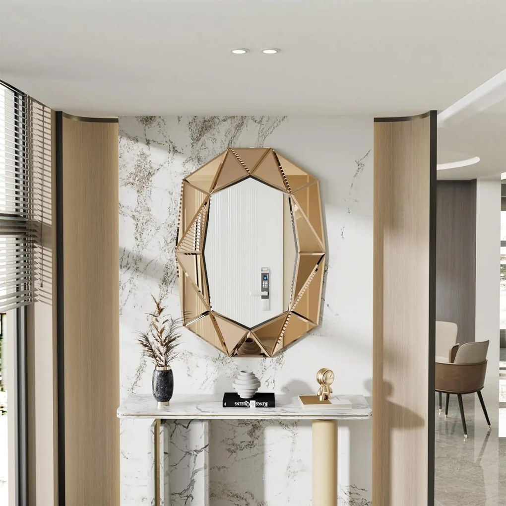 OGG35 - Oglinda ornamentala 3D 72 x 100 cm, pentru perete, dormitor, living - Verde / Argintiu / Auriu