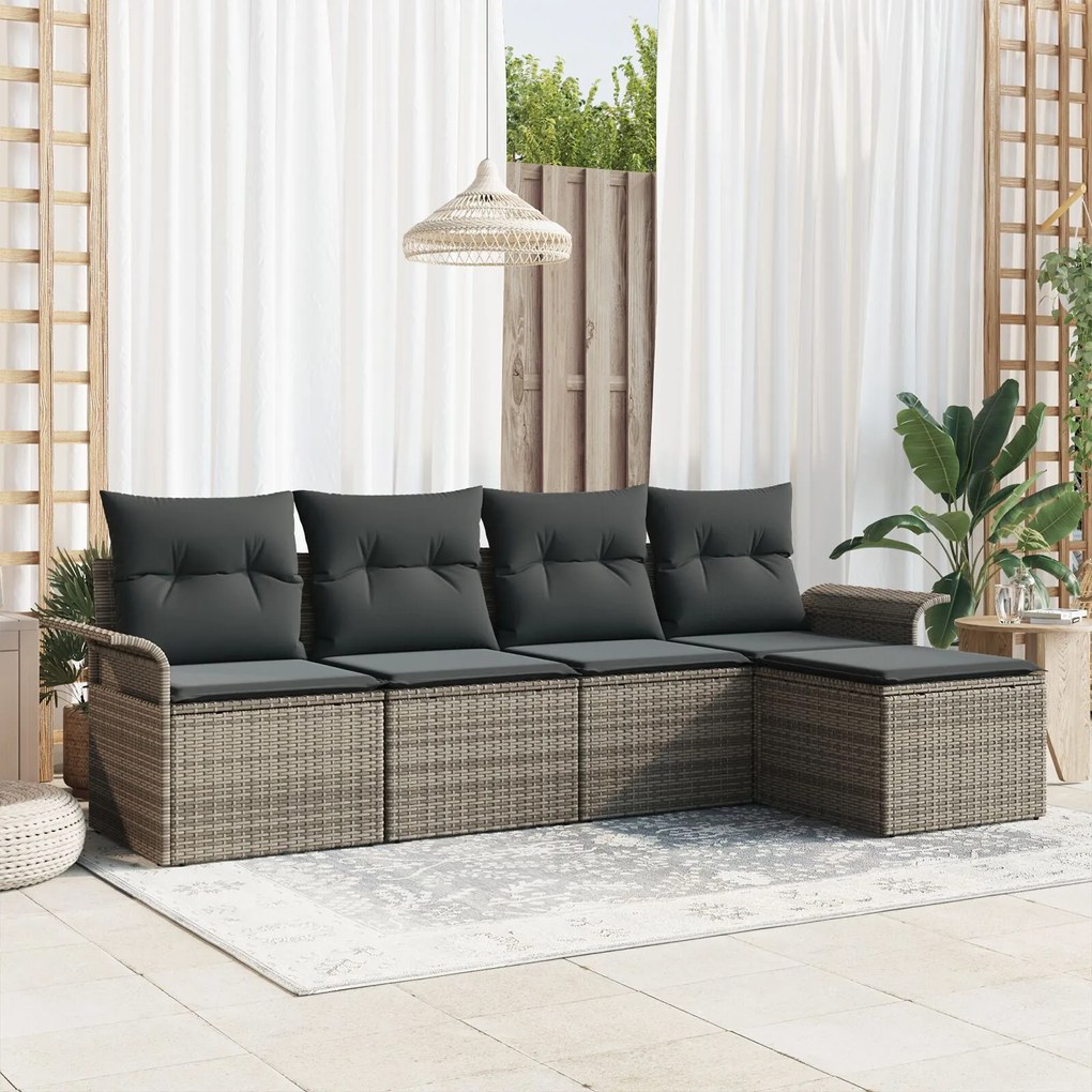 vidaXL Set de canapele pentru grădină cu pernă 5 pcs Gri Rattan poli
