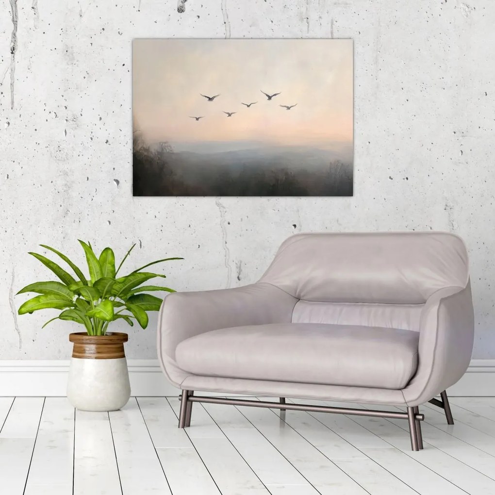 Tablou pe sticlă - Stol de păsări (70x50 cm)