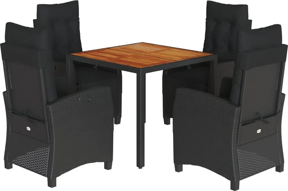 vidaXL Set mobilier de grădină cu perne, 5 piese, negru, poliratan
