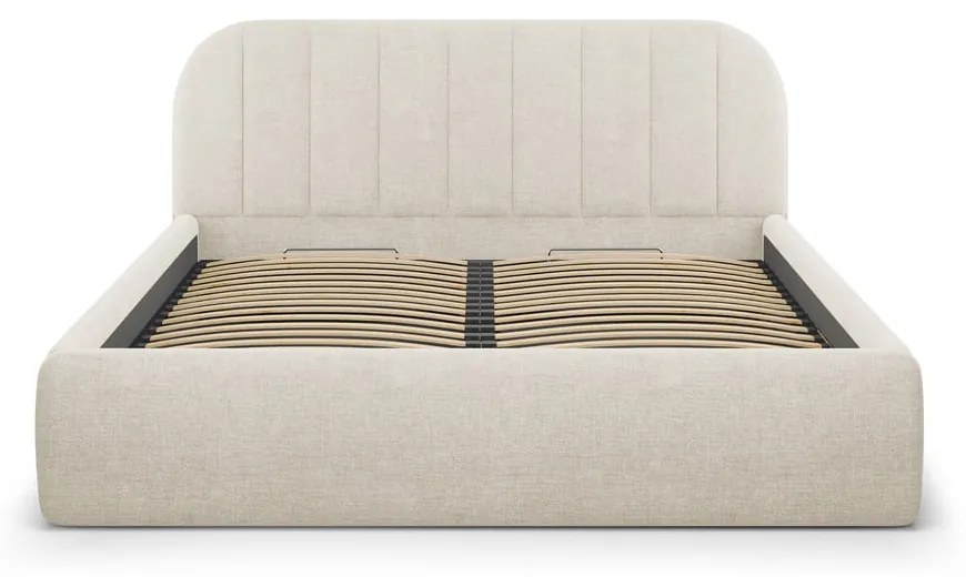 Pat matrimonial crem tapițat cu spațiu de depozitare cu somieră 140x200 cm Juno – Windsor & Co Sofas