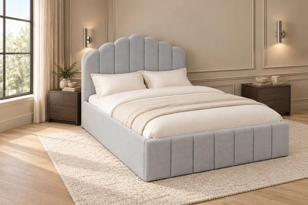 Pat tapițat Bellora 120×200 cm, gri, cu ladă de depozitare