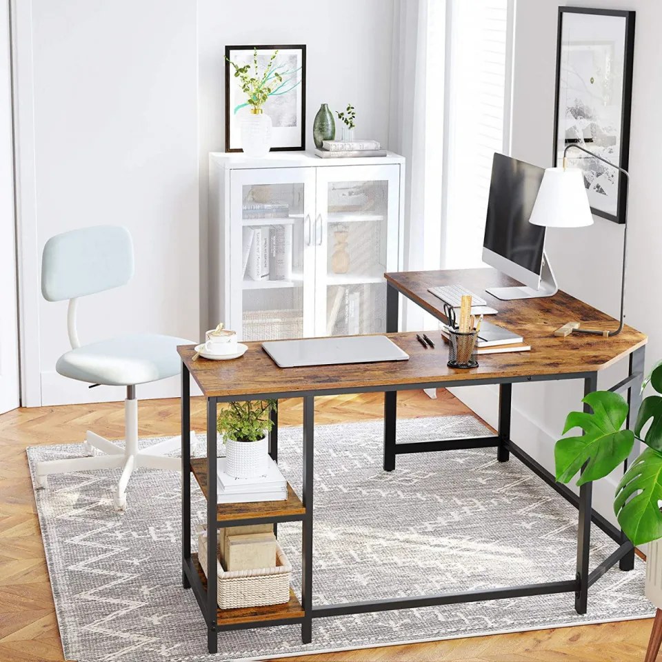 Birou de Studiu in Forma L, Maro / Negru, PAL Melaminat, Vasagle, LWD72X