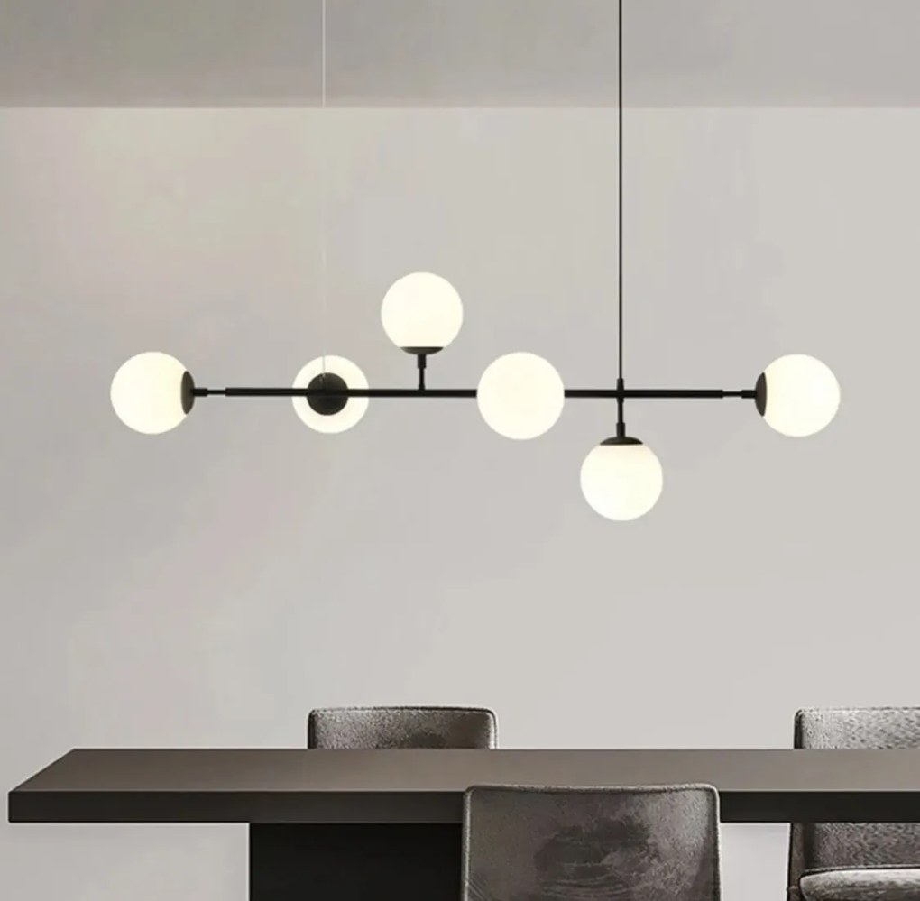 Lustră Pendul Asimetrică cu 6 Globuri și Structură Metalică, DM8323/6, Negru – Ideală pentru Spații Moderne și Birouri Elegante