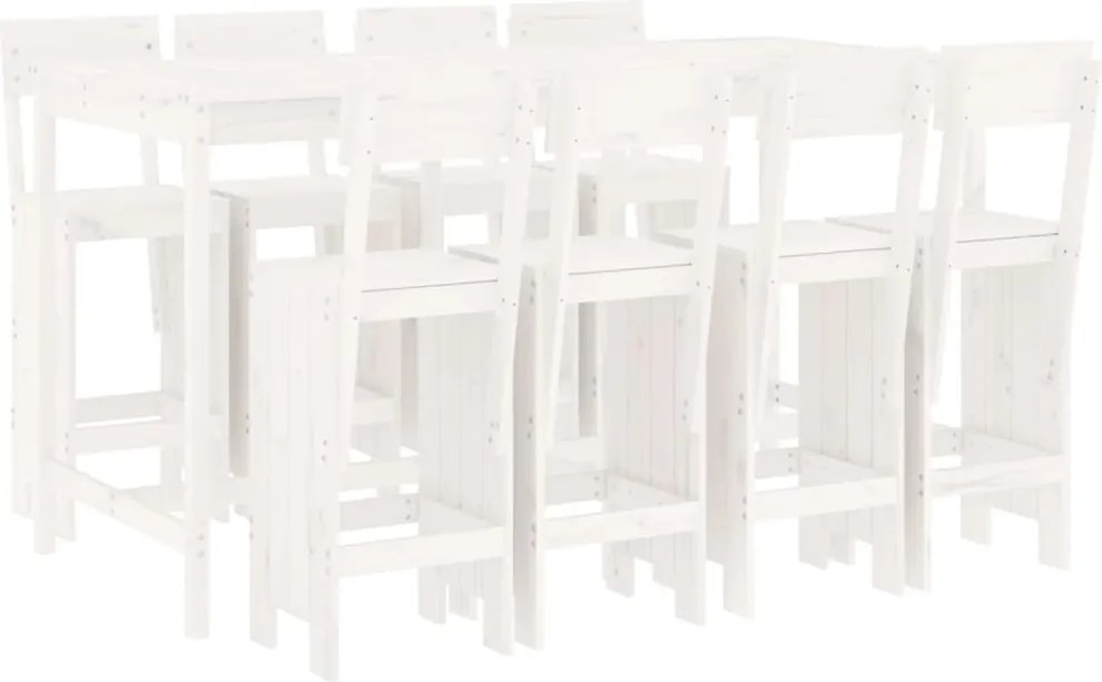 vidaXL Set bar de grădină, 9 piese, alb, lemn masiv de pin
