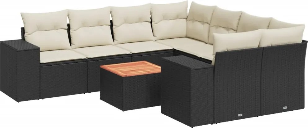 vidaXL Set mobilier de grădină cu perne, 9 piese, negru, poliratan