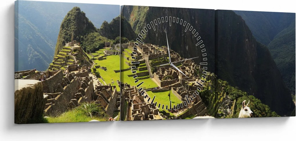 Tablou - Lame in Machu Picchu (cu ceas) (90x30 cm)