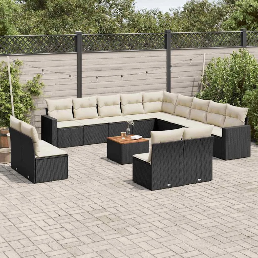 vidaXL Set mobilier de grădină cu perne, 14 piese, negru, poliratan