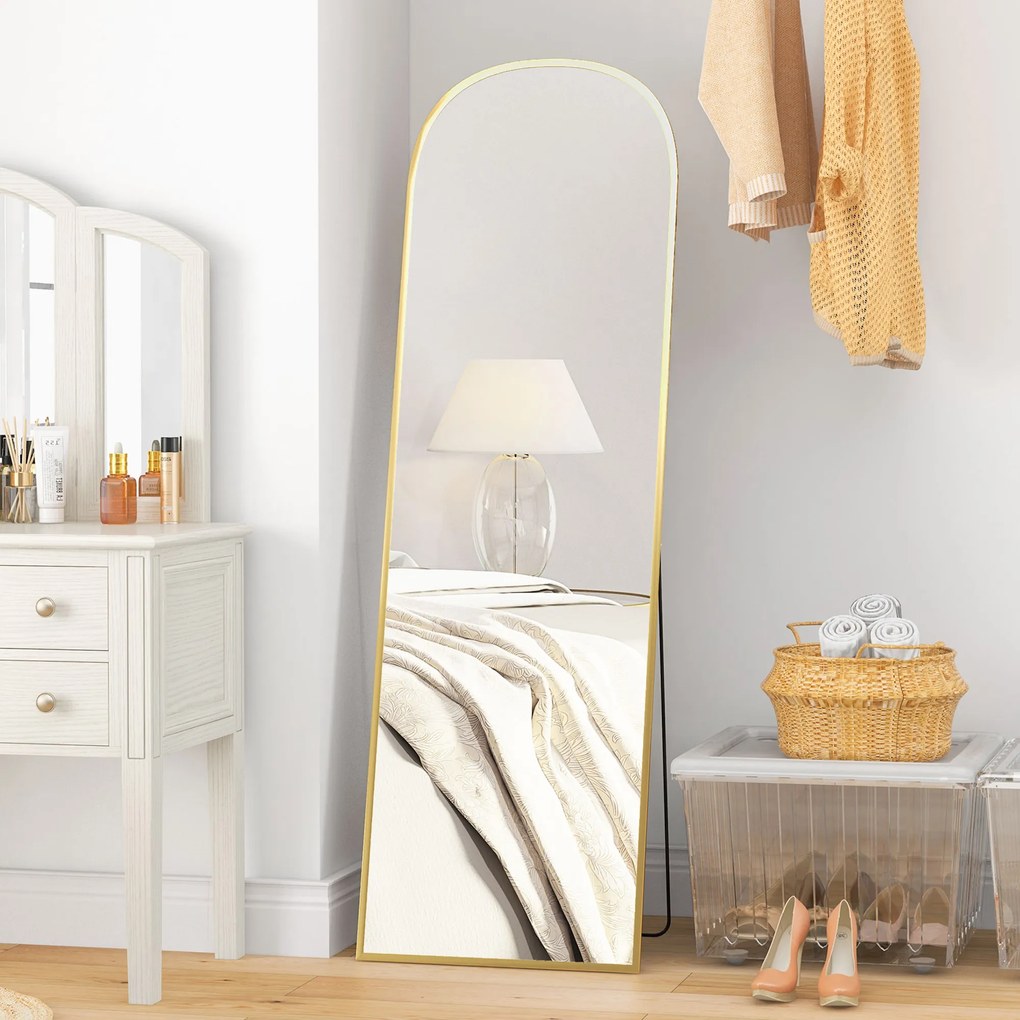 HOMCOM Oglindă de Podea și Perete cu Suport Pliabil, 50x161.5cm, Auriu | Aosom Romania