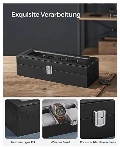 Cutie pentru ceasuri, Songmics, capacitate 6, JWB06BK, Gri