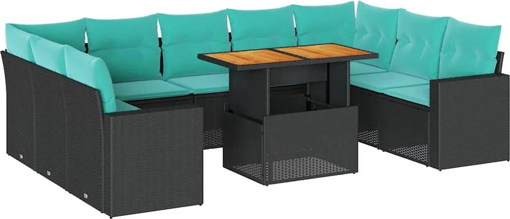 vidaXL Set canapele de grădină cu perne, 10 piese, negru, poliratan